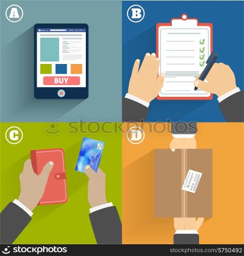 Business concept. Set of hands clients purchasing
