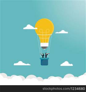 Business Concept,Team leader business flying with a bulb balloon, Vision, Ambition, Achievement, Vector flat style