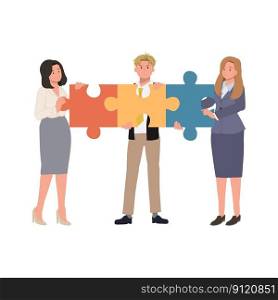 Business concept. Team metaphor. people connecting puzzle elements. Flat Vector cartoon illustration.