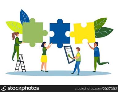 Business concept. Team metaphor. people connecting puzzle elements. illustration flat design style. Symbol of teamwork, cooperation, partnership.. Business concept. Team metaphor. people connecting puzzle elements. flat design style. Symbol of cooperation