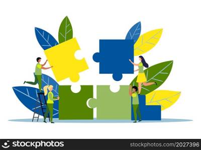 Business concept. Team metaphor. people connecting puzzle elements. illustration flat design style. Symbol of teamwork, cooperation, partnership.. Business concept. Team metaphor. people connecting puzzle elements. flat design style. Symbol of cooperation