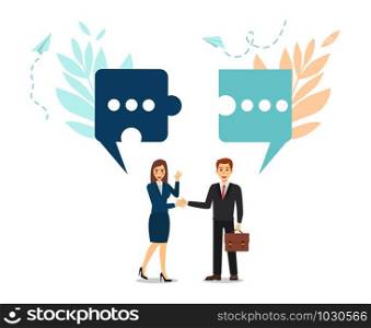 Business concept. Team metaphor. people connecting puzzle elements. Vector illustration.