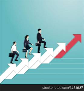 Business concept. the business person team walking on the arrow. symbol of leadership and success. opportunity, achievement, finance, vector illustration flat design