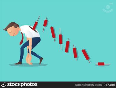 Business concept vector illustration of a depression businessmen with candlestick chart, concept of bearish stock market