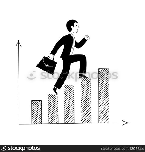 Business concept with a businessman running on a bar graph. Vector illustration.