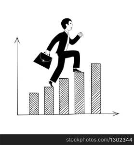 Business concept with a businessman running on a bar graph. Vector illustration.