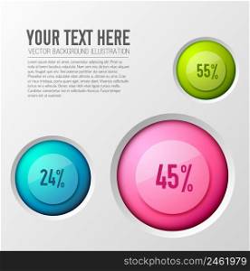 Business concept with infographic images of poll options with percentage values inscribed in colorful round icons vector illustration. Percantage Bubbles Creative Background