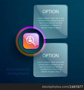 Business concept with infographic zoom lens social pictogram and two editable text boxes on aqua blue background vector illustration. Social Search Touch Background