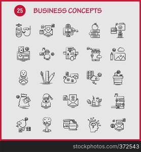 Business Concepts Hand Drawn Icons Set For Infographics, Mobile UX/UI Kit And Print Design. Include  Laptop, Computer, Email, Message, Website Setting, Website, Internet, Collection Modern Infographic Logo and Pictogram. - Vector
