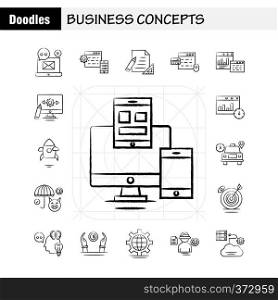 Business Concepts Hand Drawn Icons Set For Infographics, Mobile UX/UI Kit And Print Design. Include: Document, File, Text, Media, Chair, Office, Furniture, Sitting, Collection Modern Infographic Logo and Pictogram. - Vector