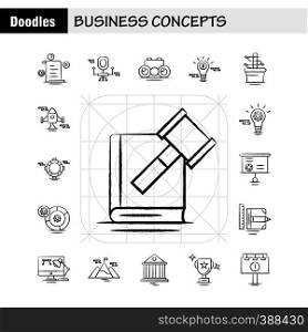 Business Concepts Hand Drawn Icons Set For Infographics, Mobile UX/UI Kit And Print Design. Include: Document, File, Text, Text File, Idea, Bulb, Target, Collection Modern Infographic Logo and Pictogram. - Vector