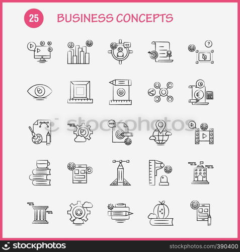 Business Concepts Hand Drawn Icons Set For Infographics, Mobile UX/UI Kit And Print Design. Include: Direction Board, Board, Direction, Right, Floppy Disk, Cloud, Collection Modern Infographic Logo and Pictogram. - Vector