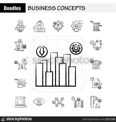 Business Concepts Hand Drawn Icons Set For Infographics, Mobile UX/UI Kit And Print Design. Include: Direction Board, Board, Direction, Right, Floppy Disk, Cloud, Collection Modern Infographic Logo and Pictogram. - Vector