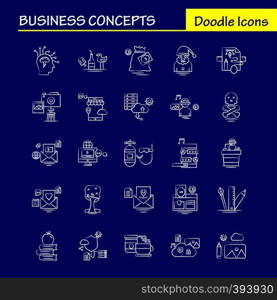 Business Concepts Hand Drawn Icons Set For Infographics, Mobile UX/UI Kit And Print Design. Include: Laptop, Computer, Email, Message, Website Setting, Website, Internet, Collection Modern Infographic Logo and Pictogram. - Vector