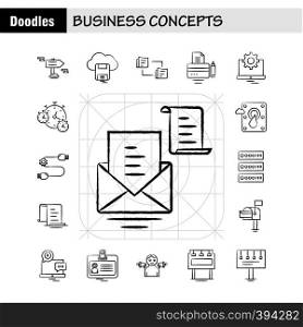 Business Concepts Hand Drawn Icons Set For Infographics, Mobile UX/UI Kit And Print Design. Include: Camcorder, Media, Video, Media Player, Locked, Share, Gear, Collection Modern Infographic Logo and Pictogram. - Vector