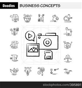 Business Concepts Hand Drawn Icons Set For Infographics, Mobile UX/UI Kit And Print Design. Include: Money Bag, Money, Dollar, Currency, Shop, Market, Money, Collection Modern Infographic Logo and Pictogram. - Vector