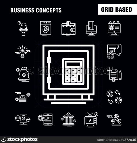 Business Concepts Line Icons Set For Infographics, Mobile UX/UI Kit And Print Design. Include: Document, File, Text, Text File, Idea, Bulb, Target, Collection Modern Infographic Logo and Pictogram. - Vector