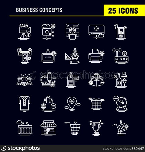 Business Concepts Line Icons Set For Infographics, Mobile UX/UI Kit And Print Design. Include: Open Board, Board, Shop, Mall, Calendar, Date, Months, Collection Modern Infographic Logo and Pictogram. - Vector