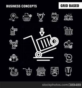 Business Concepts Line Icons Set For Infographics, Mobile UX/UI Kit And Print Design. Include: Open Board, Board, Shop, Mall, Calendar, Date, Months, Collection Modern Infographic Logo and Pictogram. - Vector