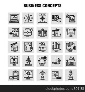 Business Concepts Line Icons Set For Infographics, Mobile UX/UI Kit And Print Design. Include: Scale, Vector, Compass, Education, Monitor, Computer, Avatar, Share, Collection Modern Infographic Logo and Pictogram. - Vector