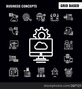Business Concepts Line Icons Set For Infographics, Mobile UX/UI Kit And Print Design. Include: Laptop, Computer, Email, Message, Website Setting, Website, Internet, Collection Modern Infographic Logo and Pictogram. - Vector
