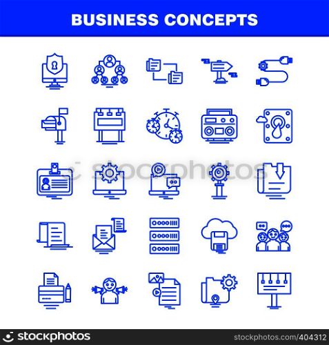 Business Concepts Line Icons Set For Infographics, Mobile UX/UI Kit And Print Design. Include: Camcorder, Media, Video, Media Player, Locked, Share, Gear, Collection Modern Infographic Logo and Pictogram. - Vector