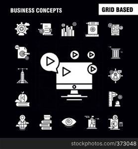 Business Concepts Solid Glyph Icons Set For Infographics, Mobile UX/UI Kit And Print Design. Include: Direction Board, Board, Direction, Right, Floppy Disk, Cloud, Collection Modern Infographic Logo and Pictogram. - Vector