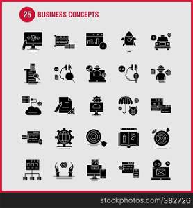 Business Concepts Solid Glyph Icons Set For Infographics, Mobile UX/UI Kit And Print Design. Include: Document, File, Text, Media, Chair, Office, Furniture, Sitting, Collection Modern Infographic Logo and Pictogram. - Vector
