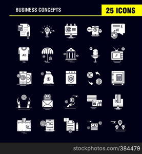 Business Concepts Solid Glyph Icons Set For Infographics, Mobile UX/UI Kit And Print Design. Include: Scale, Vector, Compass, Education, Monitor, Computer, Avatar, Share, Collection Modern Infographic Logo and Pictogram. - Vector