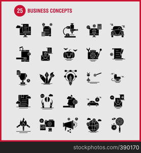 Business Concepts Solid Glyph Icons Set For Infographics, Mobile UX/UI Kit And Print Design. Include: Money Bag, Money, Dollar, Currency, Shop, Market, Money, Collection Modern Infographic Logo and Pictogram. - Vector