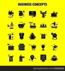 Business Concepts Solid Glyph Icons Set For Infographics, Mobile UX/UI Kit And Print Design. Include: Open Board, Board, Shop, Mall, Calendar, Date, Months, Collection Modern Infographic Logo and Pictogram. - Vector