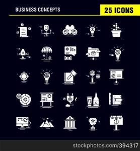 Business Concepts Solid Glyph Icons Set For Infographics, Mobile UX/UI Kit And Print Design. Include: Document, File, Text, Text File, Idea, Bulb, Target, Collection Modern Infographic Logo and Pictogram. - Vector