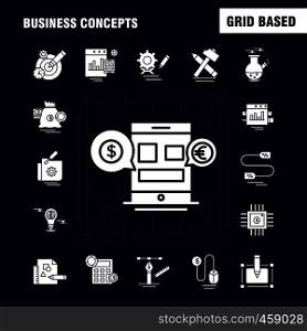 Business Concepts Solid Glyph Icons Set For Infographics, Mobile UX/UI Kit And Print Design. Include: Map Pointer, Globe, World, Internet, Book, Apple, Studies, Collection Modern Infographic Logo and Pictogram. - Vector