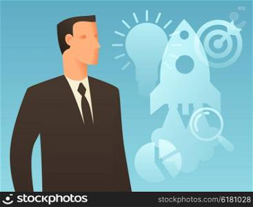 Business conceptual illustration with businessman. Image for web sites, articles, magazines.
