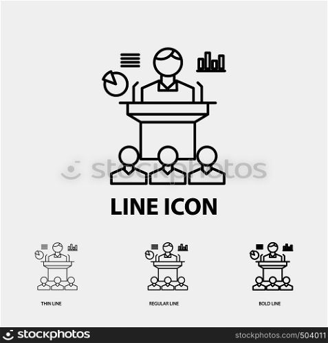Business, conference, convention, presentation, seminar Icon in Thin, Regular and Bold Line Style. Vector illustration. Vector EPS10 Abstract Template background