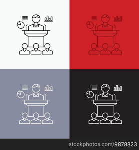 Business, conference, convention, presentation, seminar Icon Over Various Background. Line style design, designed for web and app. Eps 10 vector illustration. Vector EPS10 Abstract Template background