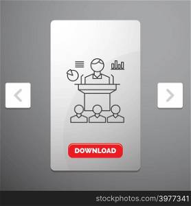 Business, conference, convention, presentation, seminar Line Icon in Carousal Pagination Slider Design & Red Download Button