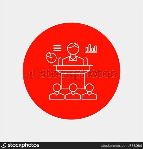Business, conference, convention, presentation, seminar White Line Icon in Circle background. vector icon illustration. Vector EPS10 Abstract Template background