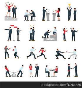 Business Confrontation People Flat Icons Set. Constructive confrontations in business specific situations as way for success symbols flat icons collection isolated vector illustration