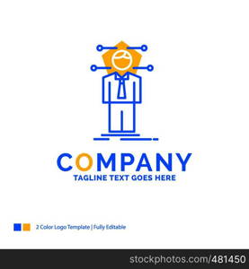 Business, connection, human, network, solution Blue Yellow Business Logo template. Creative Design Template Place for Tagline.