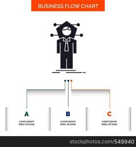 Business, connection, human, network, solution Business Flow Chart Design with 3 Steps. Glyph Icon For Presentation Background Template Place for text.. Vector EPS10 Abstract Template background