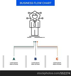 Business, connection, human, network, solution Business Flow Chart Design with 3 Steps. Line Icon For Presentation Background Template Place for text. Vector EPS10 Abstract Template background