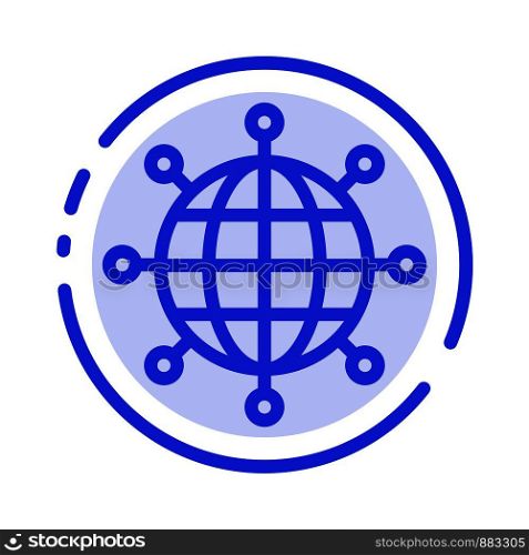 Business, Connections, Global, Modern Blue Dotted Line Line Icon