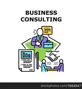 Business Consulting Vector Icon Concept. Business Consulting And Professional Advice Of Businessman Consultant, Researching Financial Document And Agreement. Planning Strategy Color Illustration. Business Consulting Concept Color Illustration