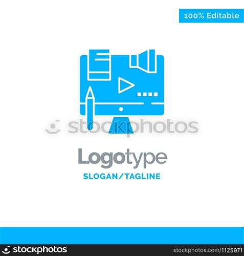Business, Content, Copyright, Digital, Law Blue Solid Logo Template. Place for Tagline
