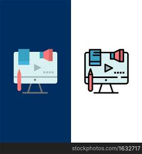 Business, Content, Copyright, Digital, Law  Icons. Flat and Line Filled Icon Set Vector Blue Background
