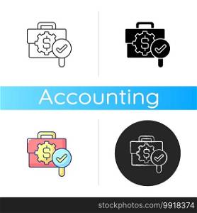 Business controlling icon. Managing different process in company. Changing procedures in business. Strong budget creation. Linear black and RGB color styles. Isolated vector illustrations. Business controlling icon