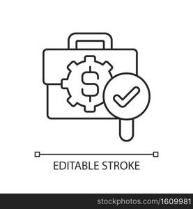 Business controlling linear icon. Managing different process in company. Strong budget creation. Thin line customizable illustration. Contour symbol. Vector isolated outline drawing. Editable stroke. Business controlling linear icon