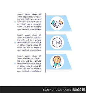 Business cooperation concept icon with text. Businessman handshake. Enterprise development PPT page vector template. Brochure, magazine, booklet design element with linear illustrations. Business cooperation concept icon with text
