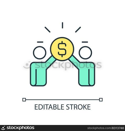 Business cooperation for profit increasing RGB color icon. Financial fund holders. Trade union. Isolated vector illustration. Simple filled line drawing. Editable stroke. Arial font used. Business cooperation for profit increasing RGB color icon